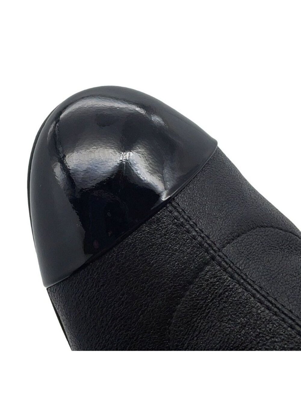 Chanel Boots CC Logo Ribbon Short Leather Patent 34c Shoes Ankle Black - Picture 6 of 10
